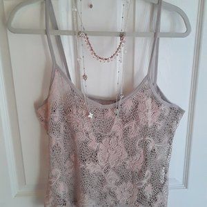 BKE  Crochet Pink & Gray Camisole Sz. XL